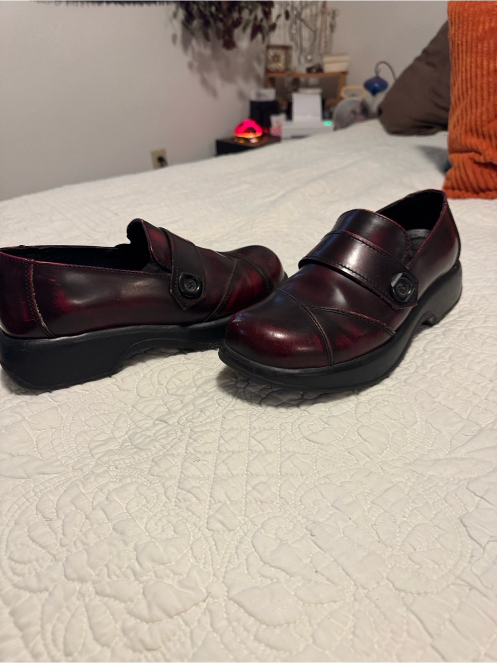Dansko Women's Burgundy Slip-On Loafers with Button Accent